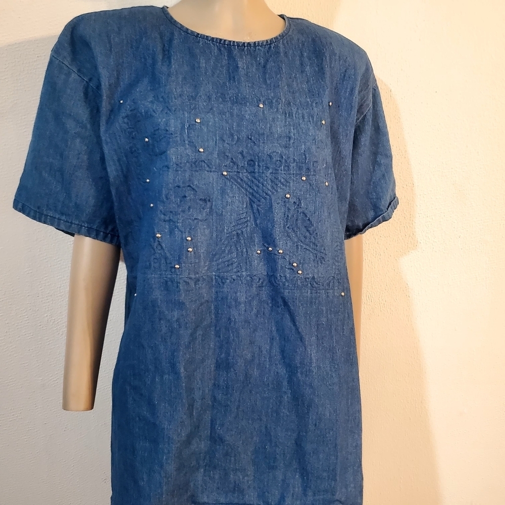 Blue Denim Short Sleeve Top - Picture 3 of 8